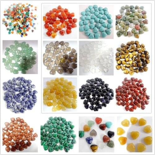 10*10mm Natural Stone Turquoise Tiger Eye Quartz Crystal Heart Cabochon Pendant DIY Jewelry Making Necklace Accessories 50pcs