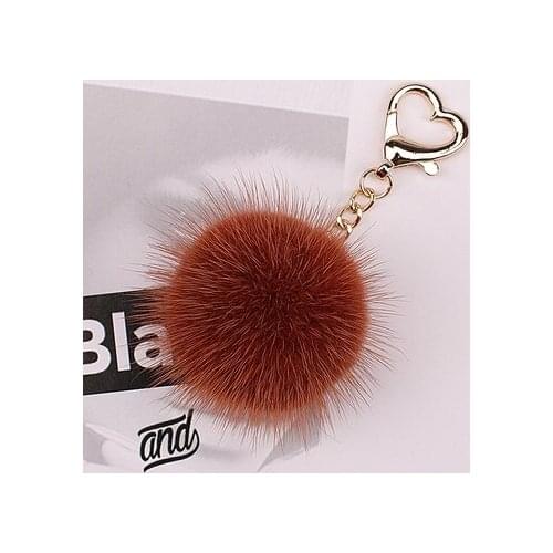 2021 Luxury Real Fox Fur Ball PomPom 9 Colors Genuine Mink Fur Keychain Heart Shape Metal Key Ring Pendant Bag Charm Women f331