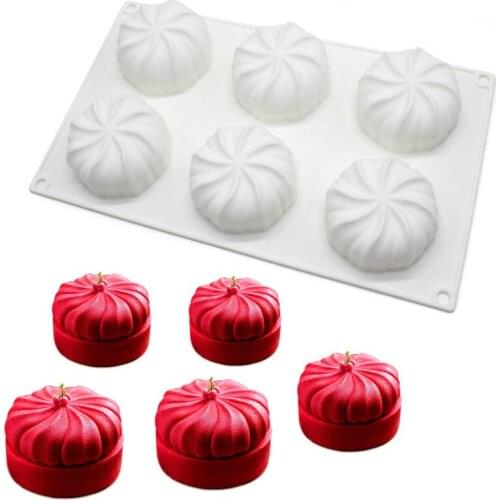 6 Holes Pumpkin Shaped Silicone Cake Mold DIY Mousse Pudding Chocolate Pies Brownie Dessert Kitchen Bakeware Silicone Baking