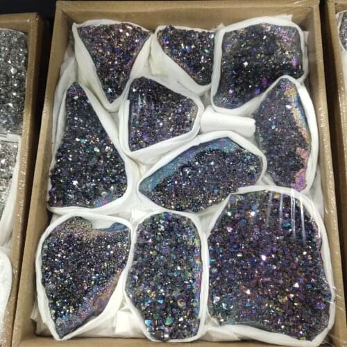 AboxofBeautiful rainbow Natural Aura Angel Amethyst Crystal cluster Plating Titanium coating Quartz Vug Gemstone Flower Healing