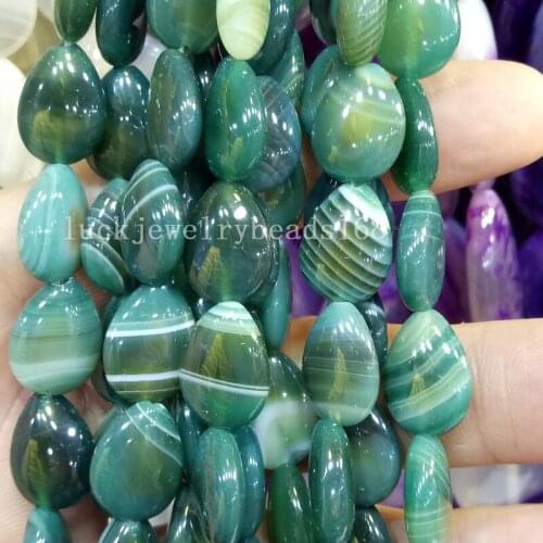 Free Shipping Fashion Jewelry 18x25mm Beautiful Olive Green Stripes Chalcedony Teardrop Loose Beads 16pcs FG7196
