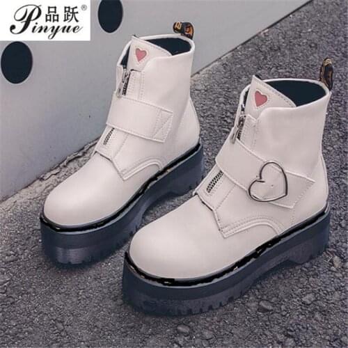 Spring Autumn Motorcycle Boots Women Fashion Love heart Round Toe Platform wedges Combat Boots Ladies Shoes Botas Mujer