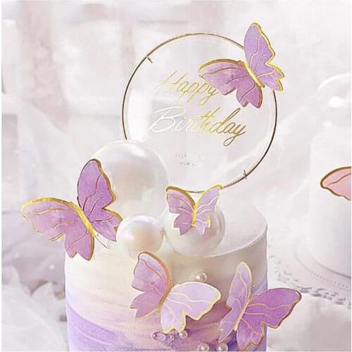 DIY Butterfly Happy Birthday Cake Topper Wedding Birthday Party Decor Baby Shower Handmade Baking Cake Decorating Butterflies
