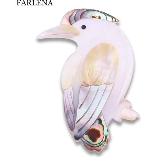 FARLENA Jewelry Natural Shell Bird Brooches Alloy Woodpecker Animal Banquet Weddings Brooch Christmas Gifts