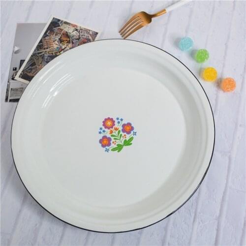 Enamel Vintage Flowers Japanese Enamel Disc Fruit Plate Enamel Retro Nostalgic Large Fruit Pot