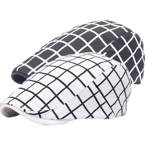 Fashion Men Women Plaid Cotton Flat Cap Summer Spring Sun Hat Adjustable Beret