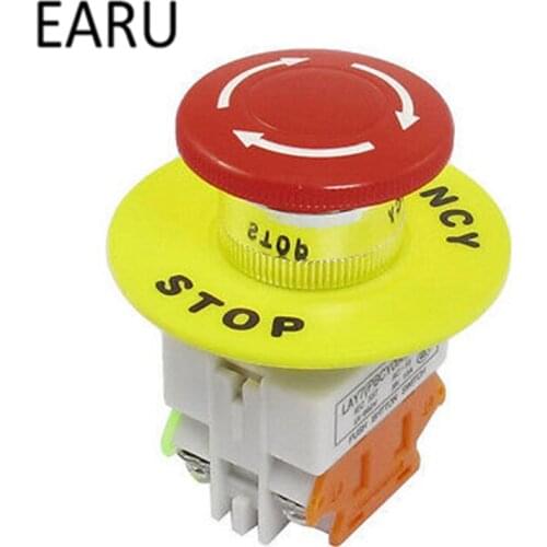 Red Mushroom Cap 1NO 1NC DPST Emergency Stop Push Button Switch AC 660V 10A Switch Equipment Lift Elevator Latching Self Lock