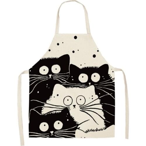 Cute Cat Printed Kitchen Cooking Baking Aprons Sleeveless Cotton Linen For Women Man Home Delantal Cocina barber apron 68x55cm