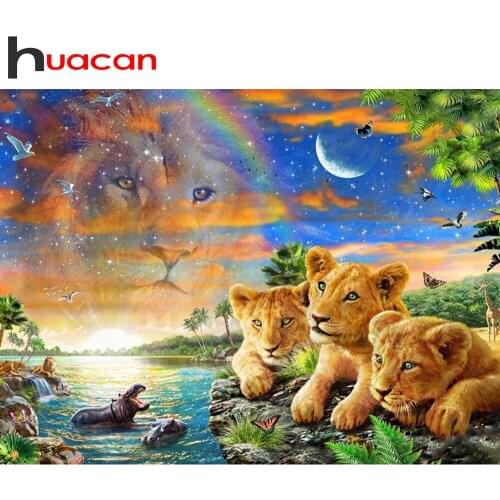 Huacan 5D Diamond Painting Lion Full Drill Square/Round Diamond Mosaic Embroidery Animals Beaded Pictures Home Decoration