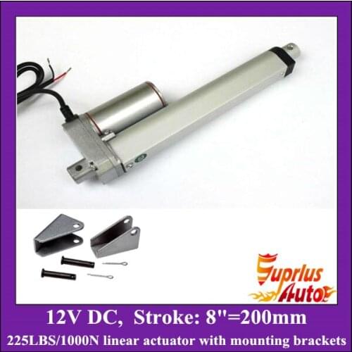 12v linear actuator with mounting brackets, 8inch/ 200mm stroke with 1000N/225LBS load electric linear actuators