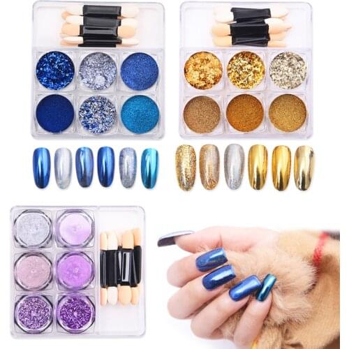 6 pcs/Set Nail Sequins Colorful Bling Nail Glitter Powder Christmas Mixed Nail Art Decorations DIY Charm Sequins Tools Manciure