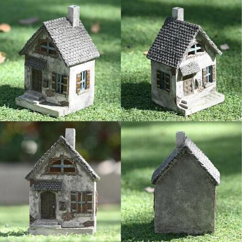 Mini House Outdoor Garden Decorative Old House Resin Ornament Mini Craft Figurine Micro Landscape Hut Statue for Garden Decor