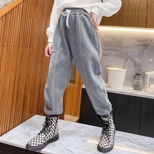 Fashion Winter Kids Sweatpants for Baby Girls Pants Plus Velvet Warm Letter Casual Pants 6 7 8 9 10 11 12 Years Girl Harem Pants