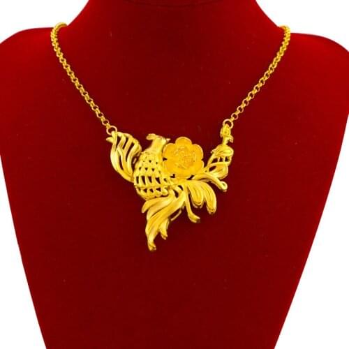 Fashion 24K Gold-plated Phoenix Flower Pendant Necklace Womens Gold Necklace Womens Pendant Wedding Exquisite Jewelry Gifts