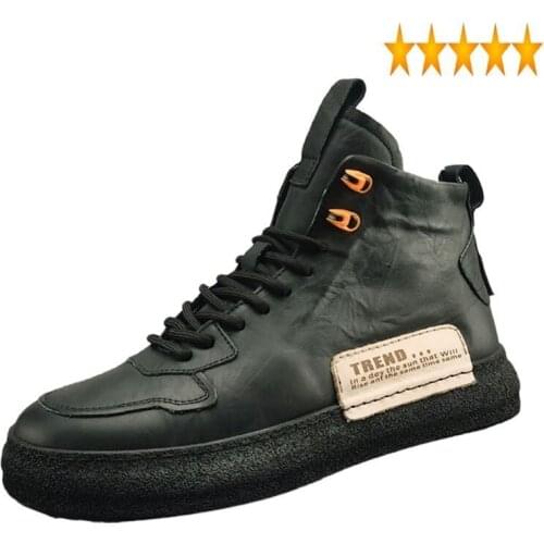 Autumn Winter New 2021 Fashion Casual High Top Lace Up Platform Genuine Leather Ankle Boots Mens Active Shoes