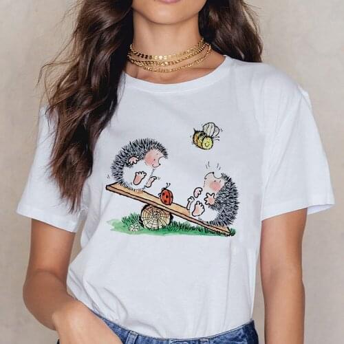 2021 New T-shirt Female Hedgehog with Dandelion Women Tshirt Summer Tee shirt Easy Matching Round Neck Friends T-shirt