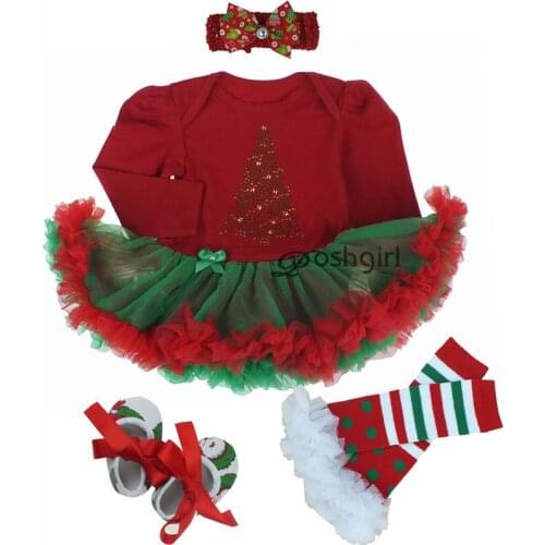 Newborn Baby Clothes for Girls Baby Girl Rompers Christmas Green & Red Xmas Tree Kids Girls Jumpsuit Baby Girls Outfits Clothing