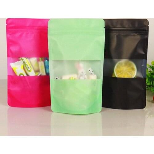 Wholesale 50pcs/lot Matt Black/Pink/Green Plastic Ziplock Packaging Bag Doypack Plastic Frosted Window Gift Pouch Coffee Tea Bag