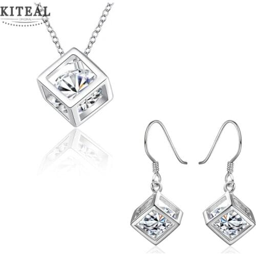 Wholesale fashion silver jewelry sets cube necklace with earrings Sets for women Elegant