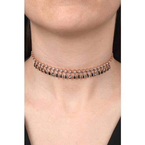 Silver White Stone Seed Black Stone Drop Choker Necklace, best present options for Your Loved Ones