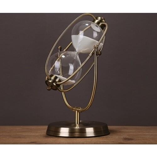 Retro Wrought Iron Art Hourglass Invertible Metal Sandglass Craftworks Gift Ornament Furnishing for Study and Office Decoration