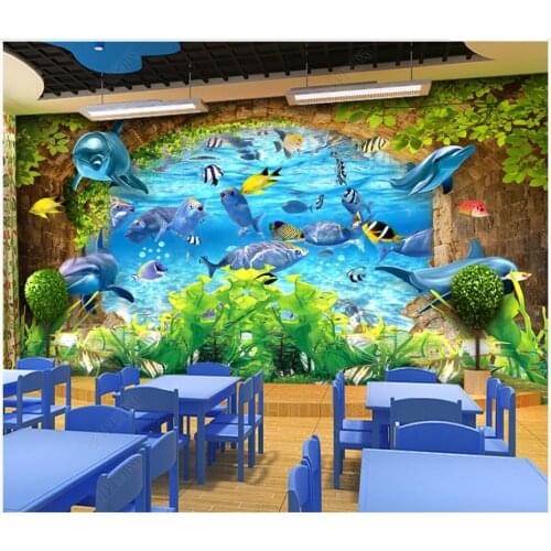 Custom photo wallpaper for walls 3 d Mediterranean murals Underwater world dolphin kids room cartoon background wall papers