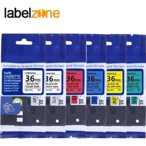 Multicolors 36mm Tze tapes tze261 compatible brother p touch printer laminated label tapes tze-261 tze 261 tze161 tze461 tze661