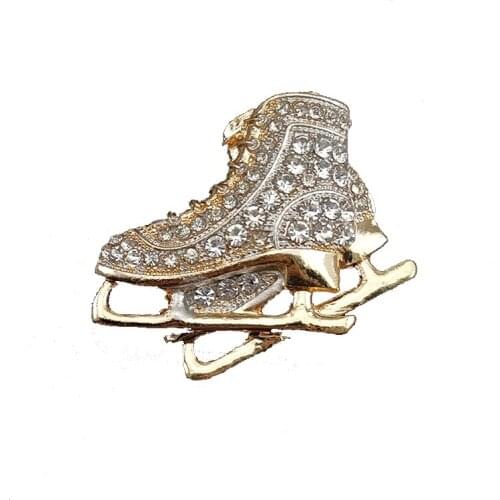 Custom Christmas Gift Gold Tone Crystal 40mm Skating Brooch