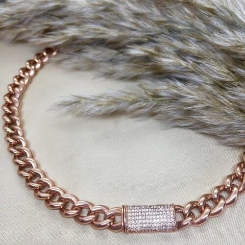 Rose Gold Plated 925 Silver Chain Necklaces Vintage Style Zircon Chunky Link Necklace Silver Party Jewelry Women Fine Jewelry