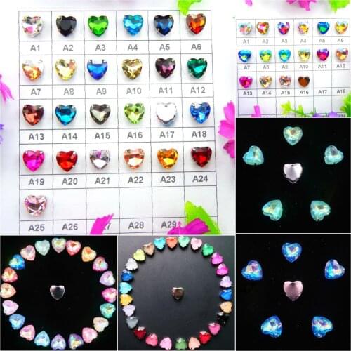 Heart shape silver claw settings 7 sizes various colors Sew on rhinestone crystal beads garments shoes diy accessories