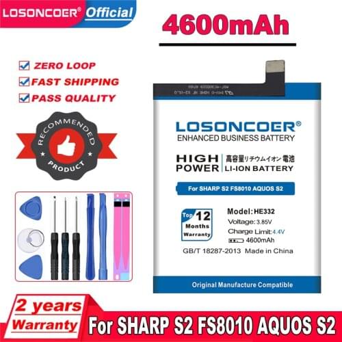 LOSONCOER 4600mAh HE332 Replacement Batteries For SHARP S2 FS8010 AQUOS S2 Mobile Phone Battery+Tracking Number