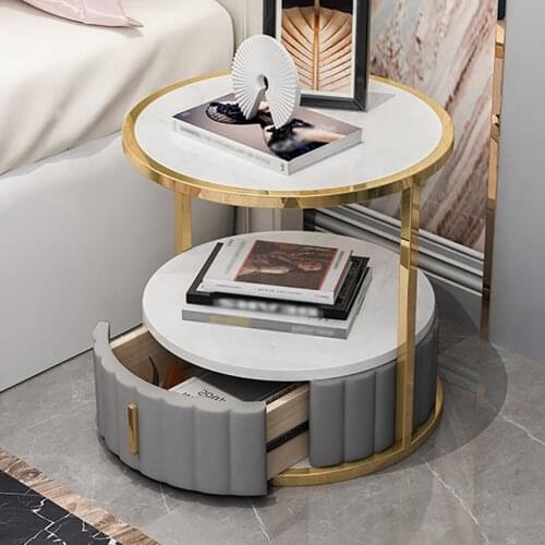 Nordic Modern Nightstand Bedroom Light Luxury Simple Marble Bedside Table Storage Cabinet Cupboard Solid Wood Drawer Metal Frame