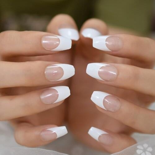 Medium Nail Tips Fingernail Full Cover Coffin Reuseable False Nail Press On Nails French Manicure Nail Art Pre Designs 2021 Aug