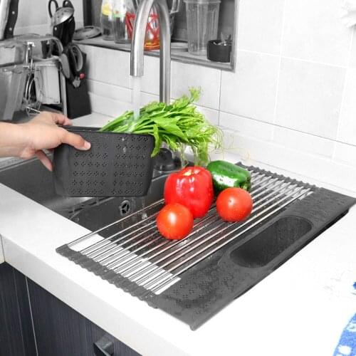 Kitchen Dish Drainer Over Sink Organizer Multi-Use Roll-up Drying Foldable Rack Fruit Vegetable Meat Mat Dropship Pantry