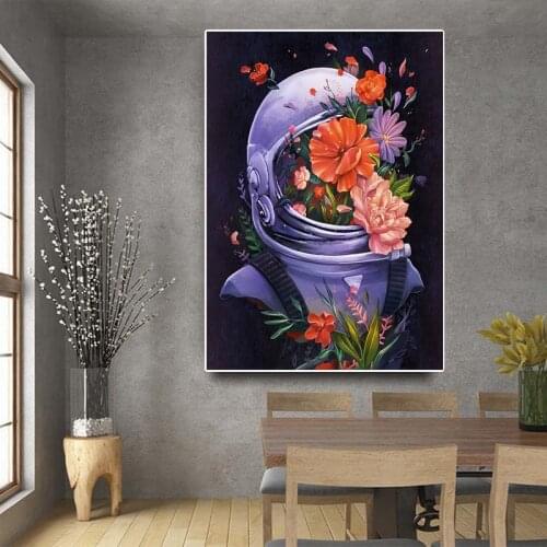 Funny Canvas Paintings Astronaut and Flower Wall Pictures HD Printed Posters for Living Room No Frame