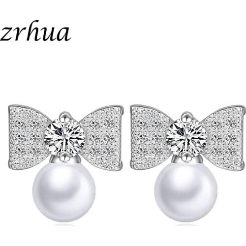 ZRHUA High Quality 925 Sterling Silver Austrian Paved Zircon Drop Earring For Women Back Stoppers Brincos Jewelry Accessory