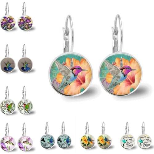 Vintage Women Charms Antique Birds Art Stud Earrings Wedding Party Jewelry Fashion Peacock Hummingbird Earrings Womens Colorful