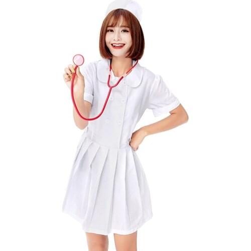 White Angel Nurse Cosplay Costume Nurse Pleated Skirt Halloween Costume Halloween Costumes for Women