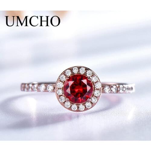 UMCHO Red Garnet Gemstone Solid 925 Sterling Silver Ring Birthstone Gift Rings For Women Trendy Classic Engagement Wedding Gift