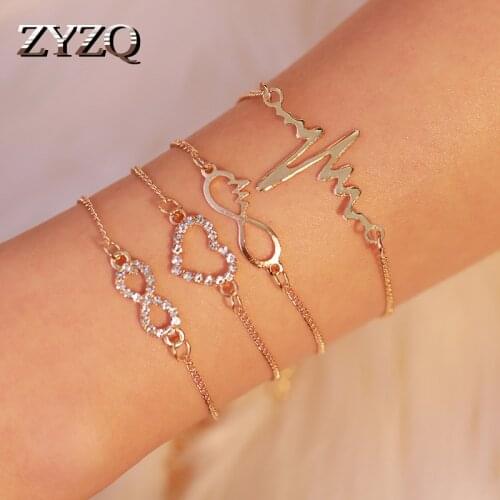 ZYZQ Minimalist Bracelets Sets Four Pieces Eternity Love Birthday Gift Datings Accessories For Women Heart Beating Shaped Jewel