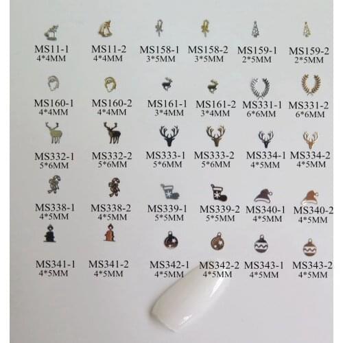 100pcs/bag Silver/Gold Christmas Bell Deer Hat Shoe non-adhesive Soft Metal Sticker Nail Art Decoration