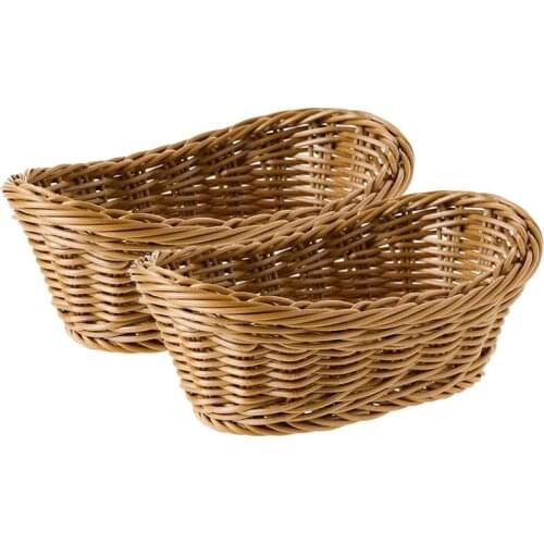 2 Pack Oval Woven Bread Basket, 7.5Inch Storage Basket For Food Fruit Cosmetic Storage Tabletop And Bathroom