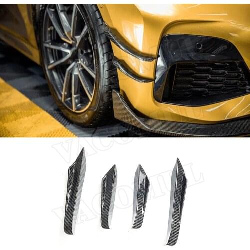 Dry Carbon Fiber Front Bumper Side Canards Fins Trims Splitter Spoiler For BMW 3 Series G20 2019 2020 Car Styling