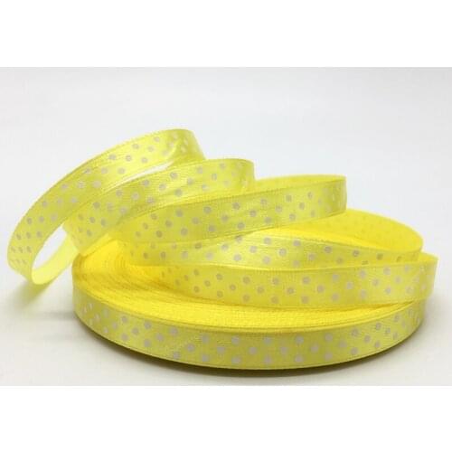 5yards/lot 3/8"(10mm) Yellow Printing Dots Satin Ribbon Printed Polyester Ribbon DIY Bow Hair Wedding Handmade Materials