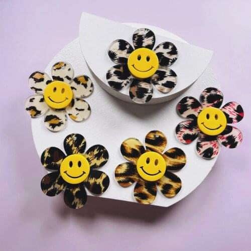 55mm Acrylic leopard print large flowers, cell phone chain charms Earring, pendant necklace for DIY decoration
