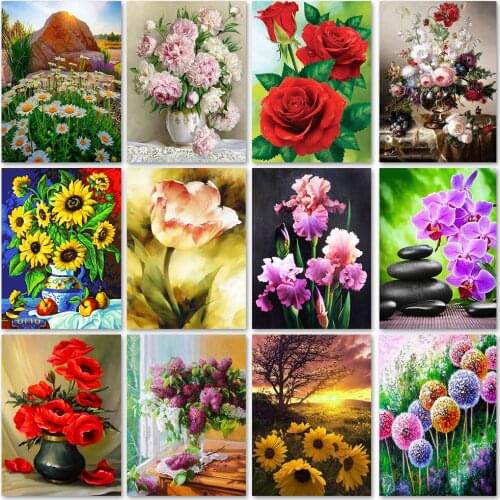 DIY 5D Diamond Painting Flowers Full Diamond Embroidery Flower Scenery Vase Cross Stitch Kits Diamond Mosaic Picture Home Decor
