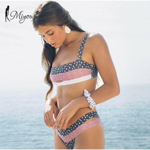 Miyouj Push Up Bikinis Female New Biquini Floral Swimwear Women Bathing Suit Dot Swimsuit WomenS Beach Bandeau Bikini Set
