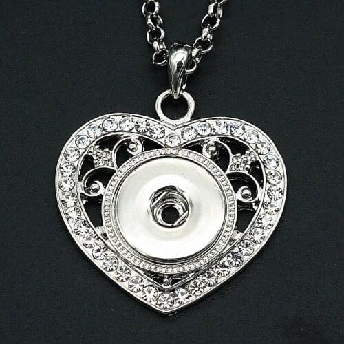 Fashion Rhinestone heart snap pendant necklace chain 60cm keychain fit 18MM snap buttons Fashion jewelry accessories XL0126