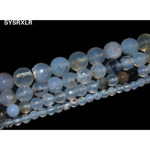 Free Shipping Faceted White Black Flower Agates Natural Stone Beads For Jewelry Making DIY Bracelet Necklace 4 6 8 10 MM Strand