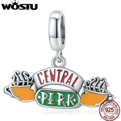 WOSTU 925 Sterling Silver Vintage Coffee Shop Central Perk Charm Beads Fit Original Bracelet DIY Jewelry CQC1969
